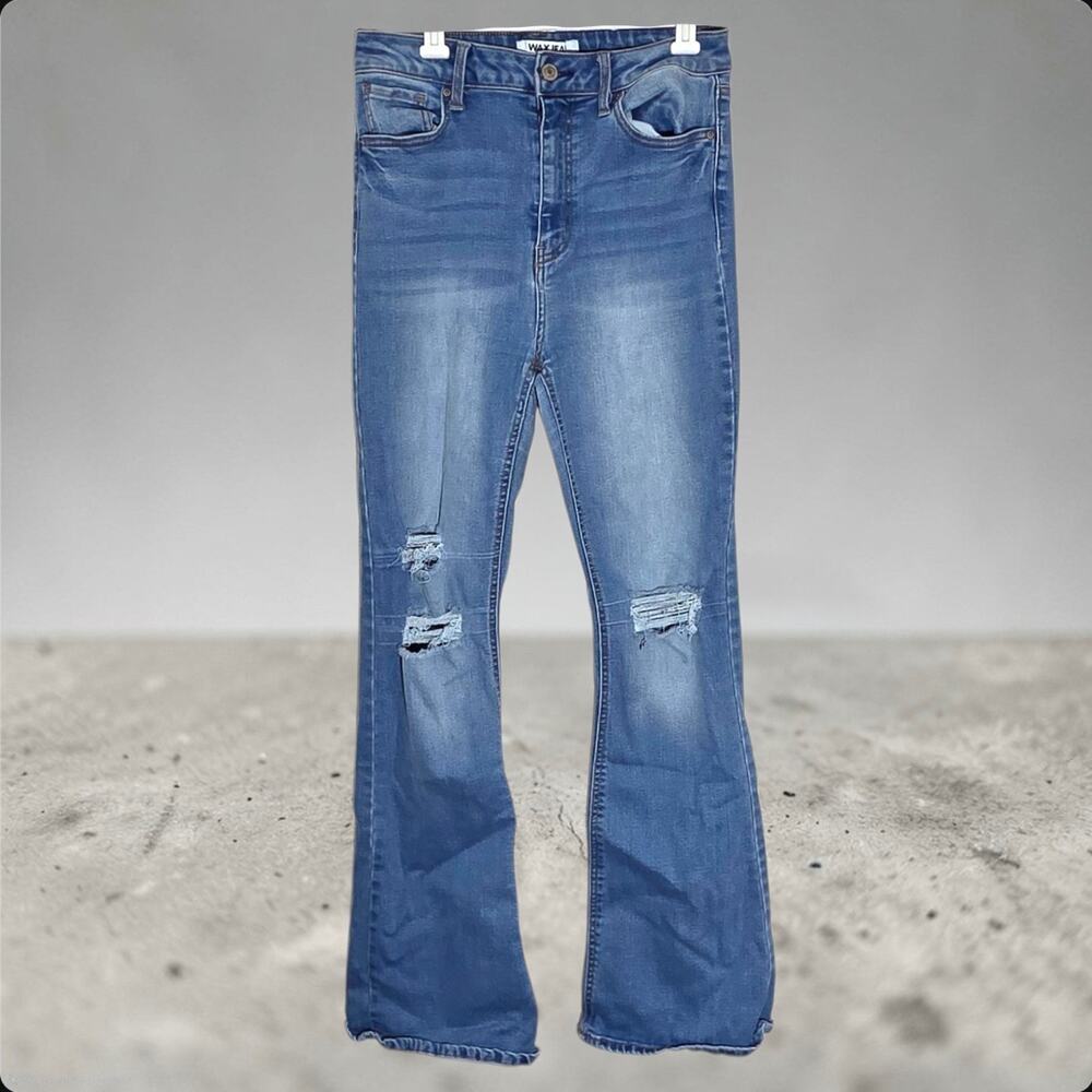 Wax Jean Distressed Flare Denim Jeans Size 9 Women's Medium Wash